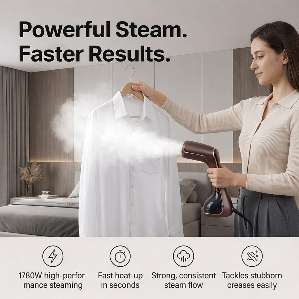 Bliss - Beyond Handheld Garment Steamer with 320ml Tank, Ceramic Plate - 3 Steam Levels (1780W) - Coffee