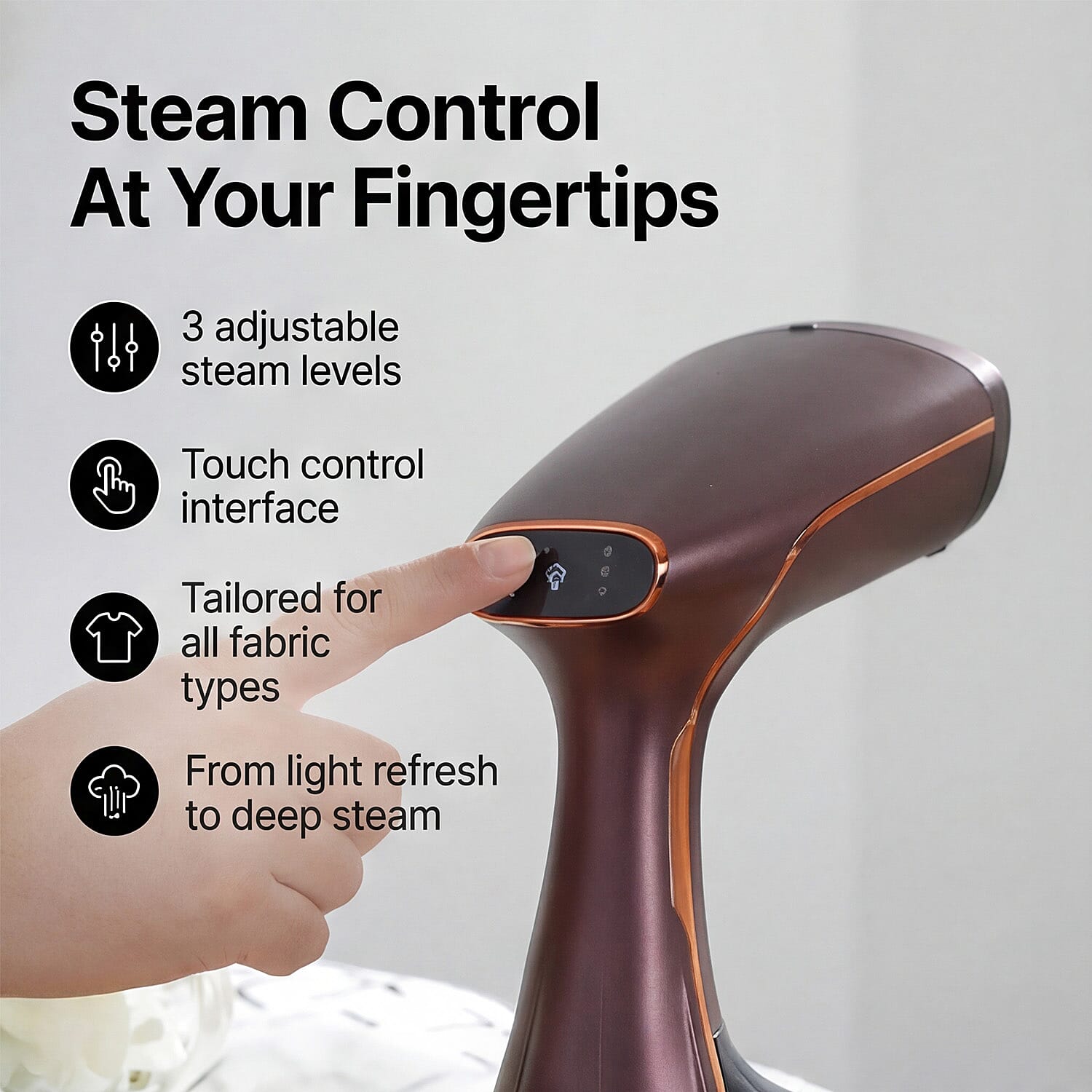 Bliss - Beyond Handheld Garment Steamer with 320ml Tank, Ceramic Plate - 3 Steam Levels (1780W) - Coffee