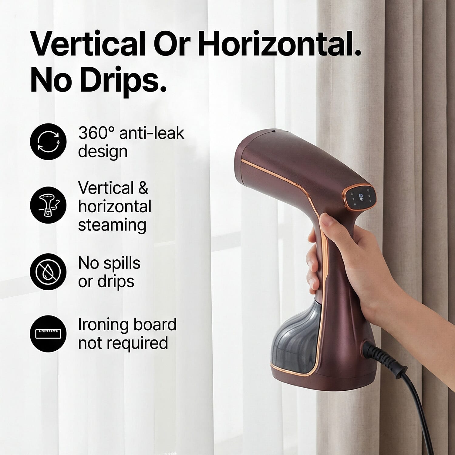 Bliss - Beyond Handheld Garment Steamer with 320ml Tank, Ceramic Plate - 3 Steam Levels (1780W) - Coffee