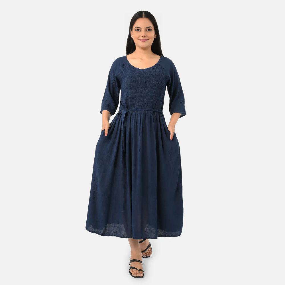 & Maisi Rayon Patterned Dress (Size - One Size) - Navy Blue_8243895
