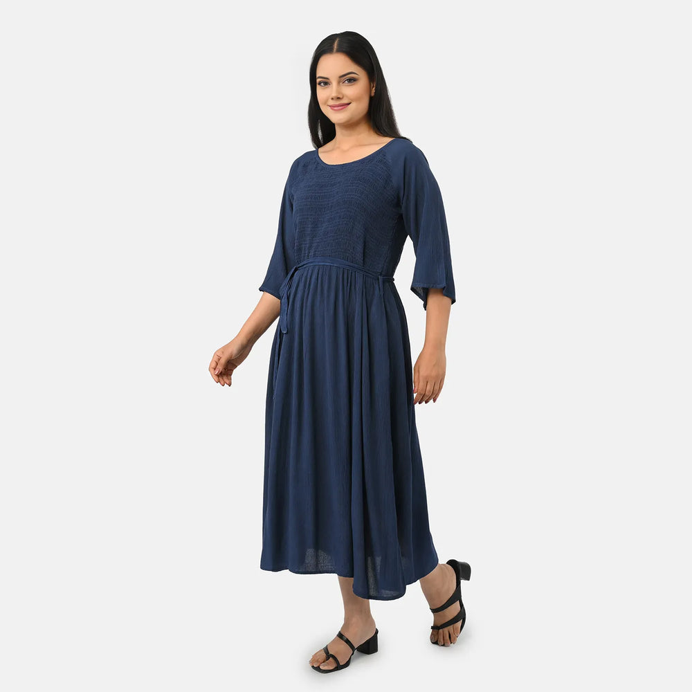 & Maisi Rayon Patterned Dress (Size - One Size) - Navy Blue_8243895_1