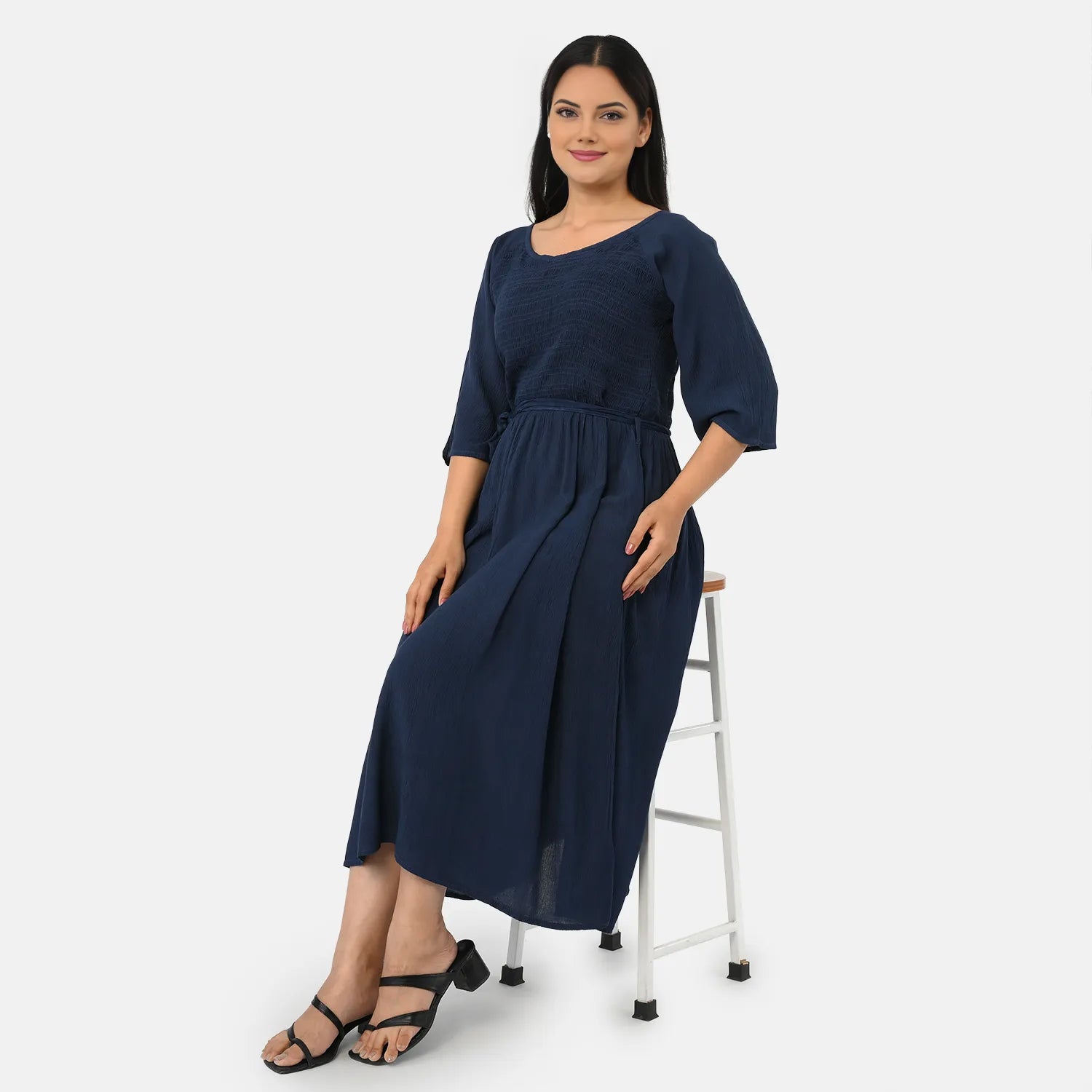 & Maisi Rayon Patterned Dress (Size - One Size) - Navy Blue_8243895_3