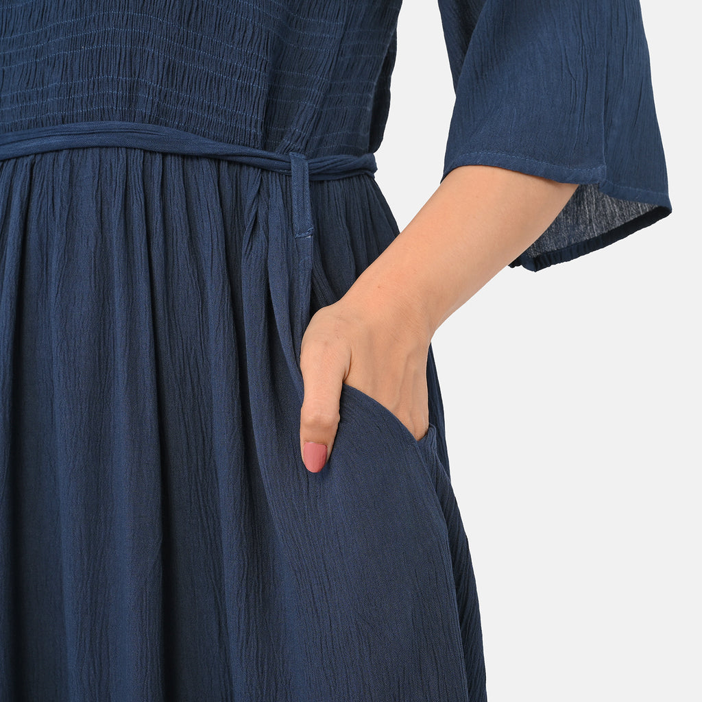 & Maisi Rayon Patterned Dress (Size - One Size) - Navy Blue_8243895_5