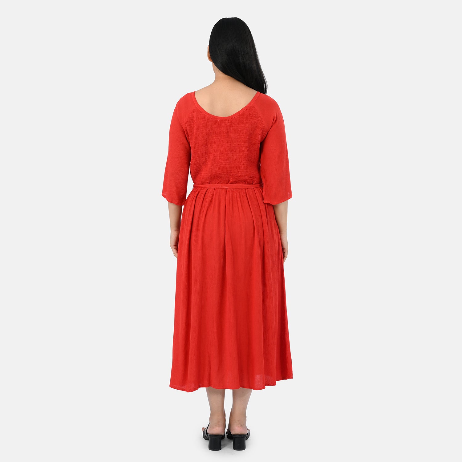 & Maisi Rayon Patterned Dress (Size - One Size) - Orange Red_8243898_2