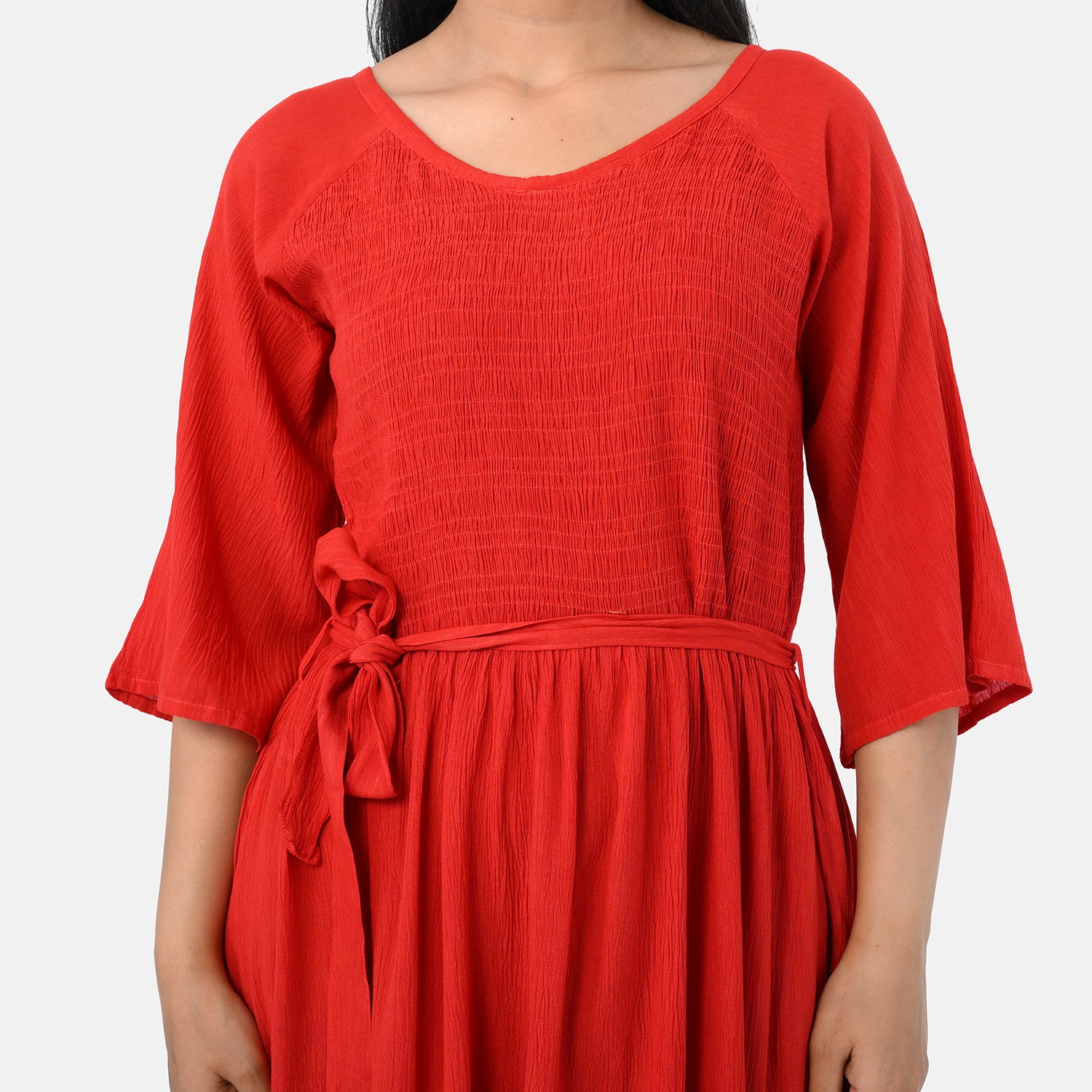 & Maisi Rayon Patterned Dress (Size - One Size) - Orange Red_8243898_4