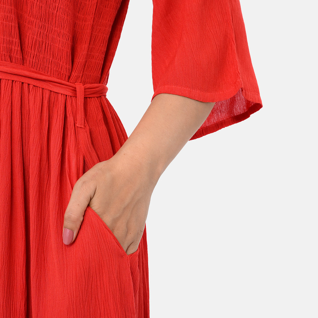 & Maisi Rayon Patterned Dress (Size - One Size) - Orange Red_8243898_5