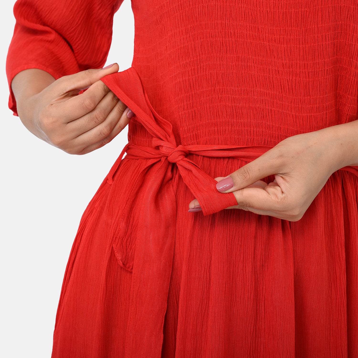 & Maisi Rayon Patterned Dress (Size - One Size) - Orange Red_8243898_6
