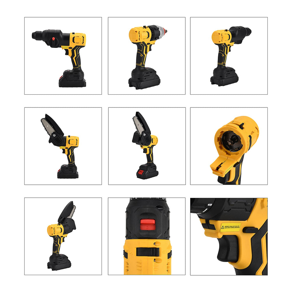 5- in-1 Cordless Brushless 21V Multi-Tool Kit - Screwdriver, Drill Hammer, Wrench - 4-inch Chainsaw with 2 Batteries