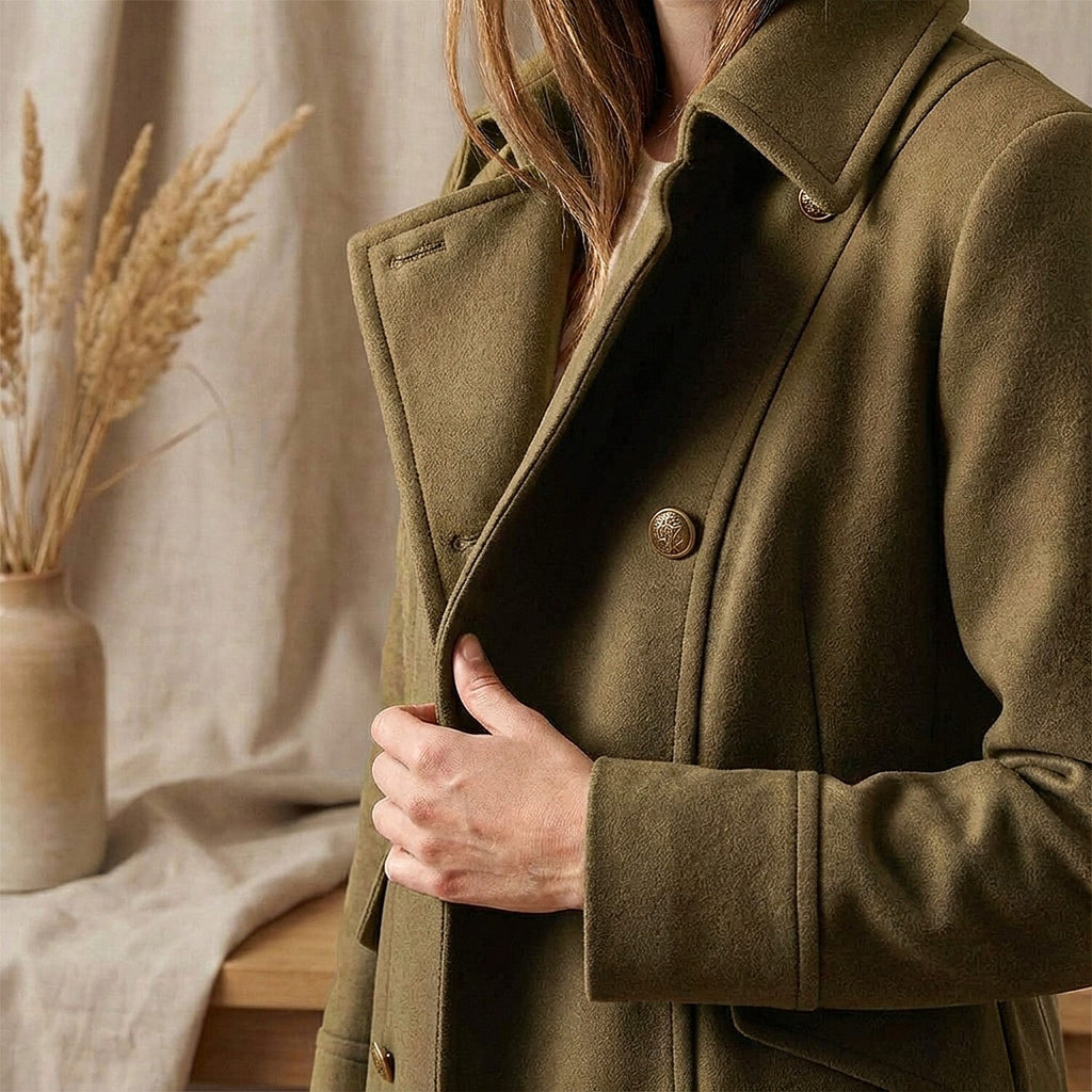 La Marey Signature Military Tailored Suedette Midi Coat (Size M) - Khaki