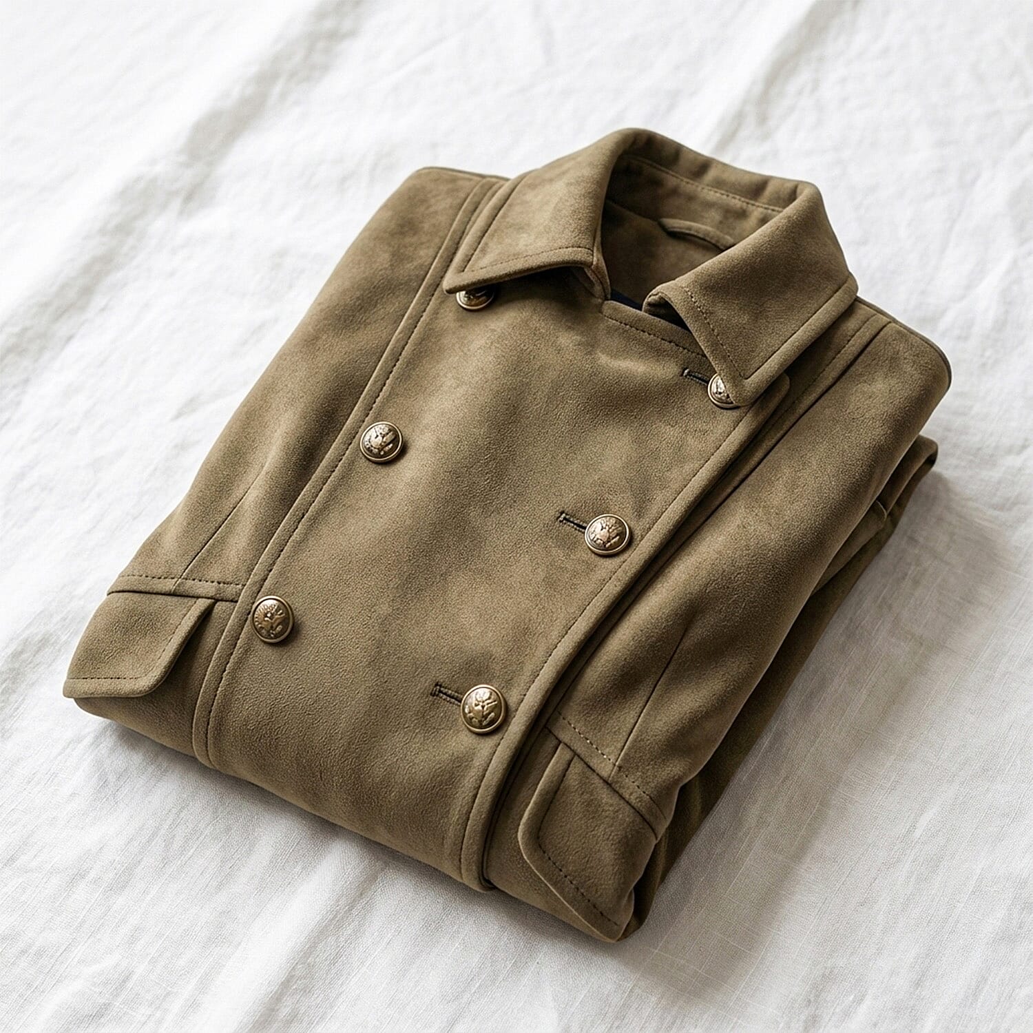 La Marey Signature Military Tailored Suedette Midi Coat (Size M) - Khaki