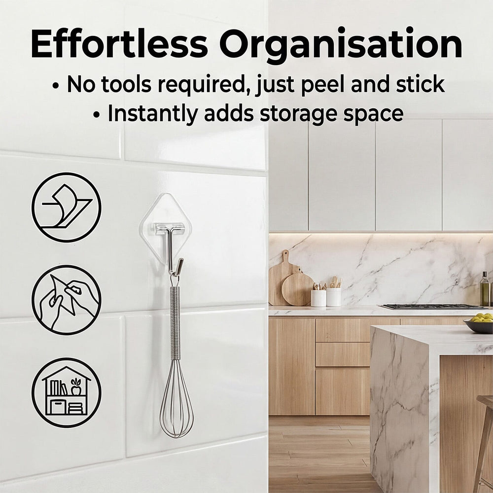 Pack of 5pc Removable Adhesive Metal Hooks Transparent - Silver
