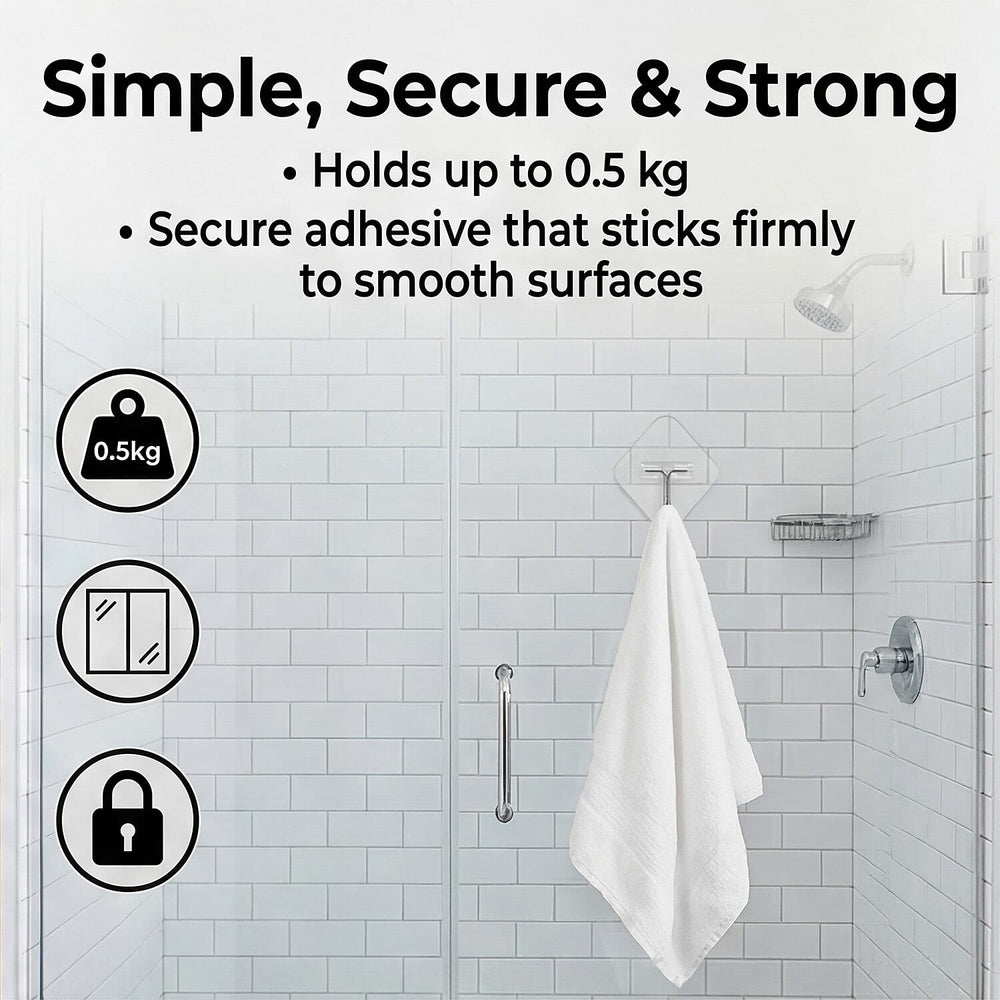 Pack of 5pc Removable Adhesive Metal Hooks Transparent - Silver