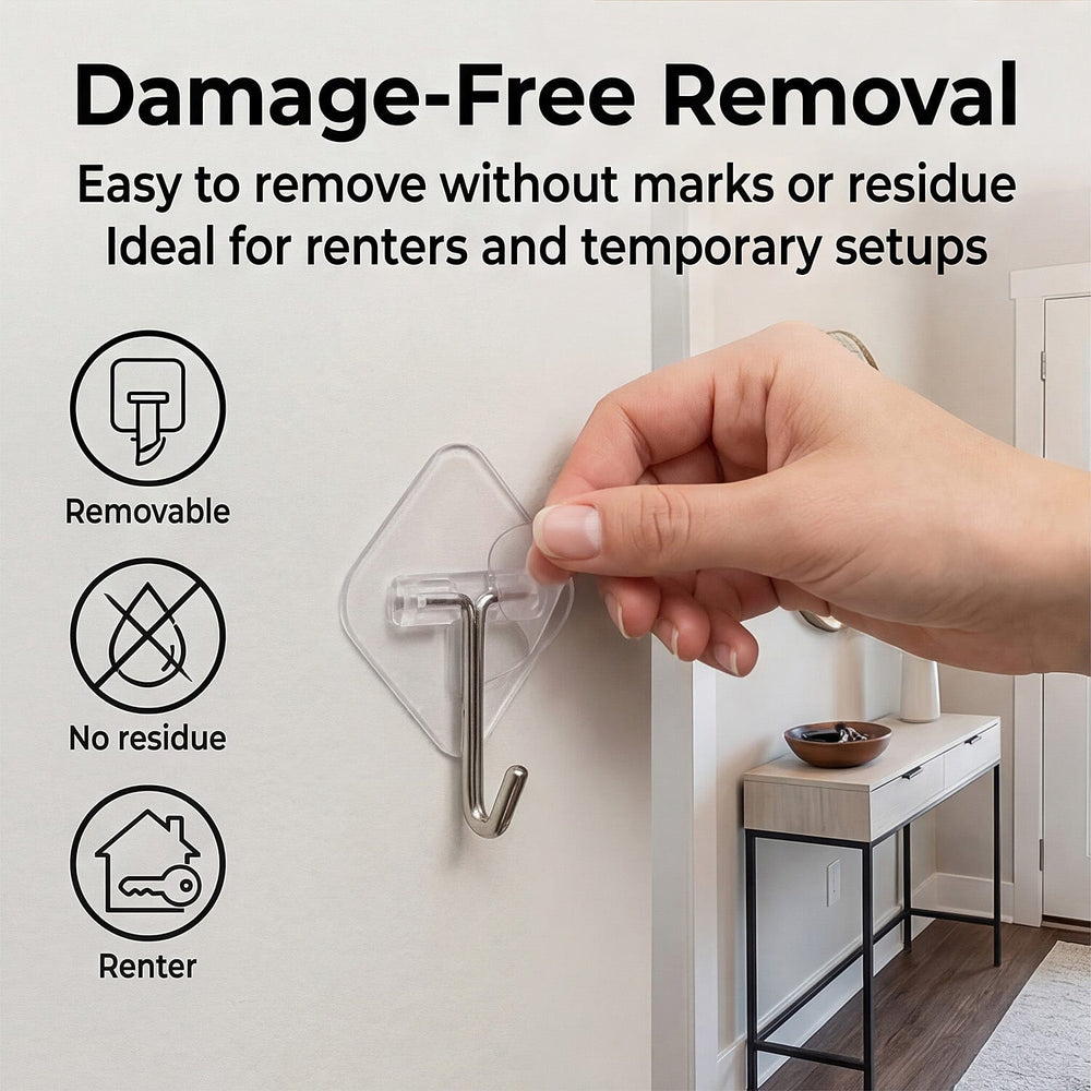Pack of 5pc Removable Adhesive Metal Hooks Transparent - Silver