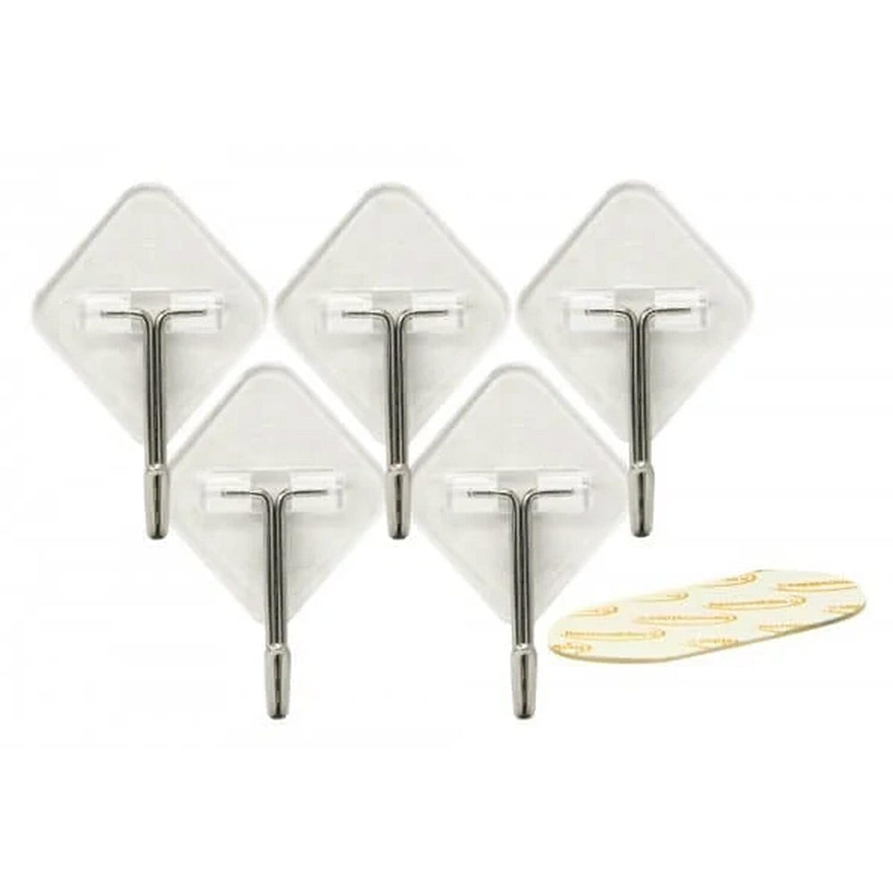Pack of 5pc Removable Adhesive Metal Hooks Transparent - Silver