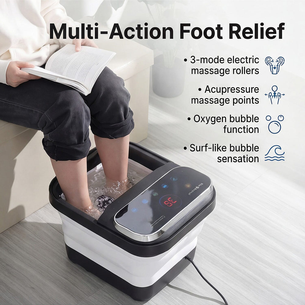 Bliss - Beyond BE-F2200 Ultra Foldable Electric Foot Spa - Digital Colour Screen Massager with Red Light Therapy