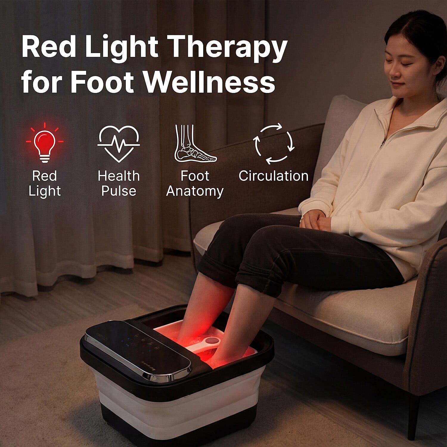 Bliss - Beyond BE-F2200 Ultra Foldable Electric Foot Spa - Digital Colour Screen Massager with Red Light Therapy