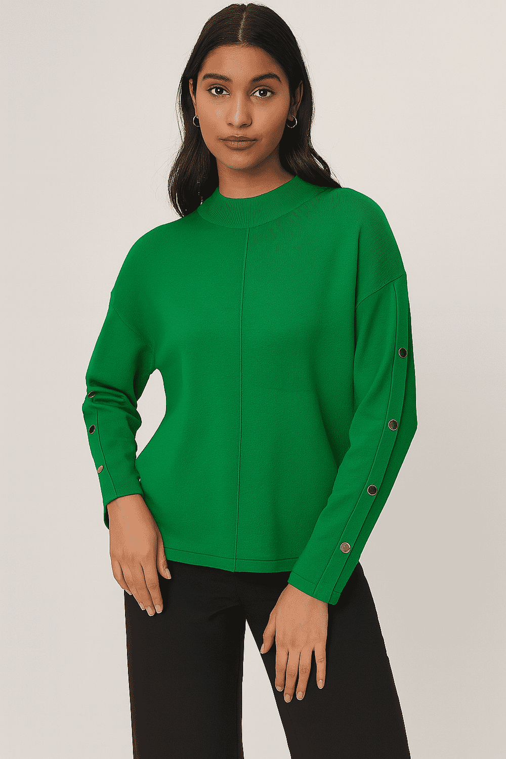 Anamor Gold Button Trim Sleeve Supersoft Jumper (Size S) - Green