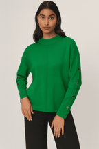 Anamor Gold Button Trim Sleeve Supersoft Jumper (Size S) - Green