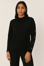 Anamor Gold Button Trim Sleeve Supersoft Jumper (Size L) - Black