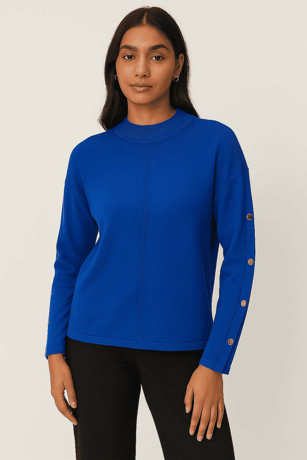 Anamor Gold Button Trim Sleeve Supersoft Jumper (Size S) - Cobalt
