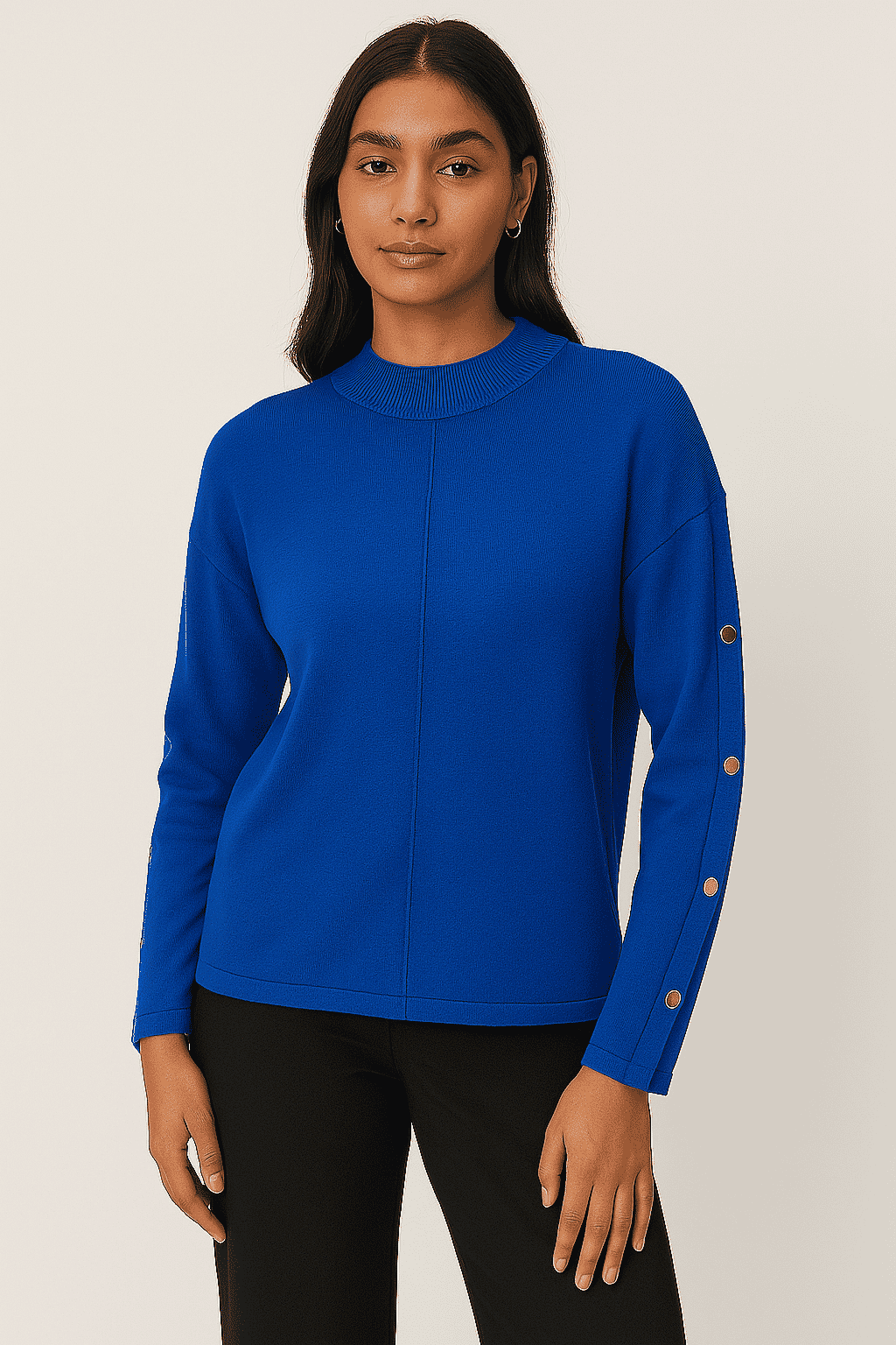 Anamor Gold Button Trim Sleeve Supersoft Jumper (Size XL) - Cobalt