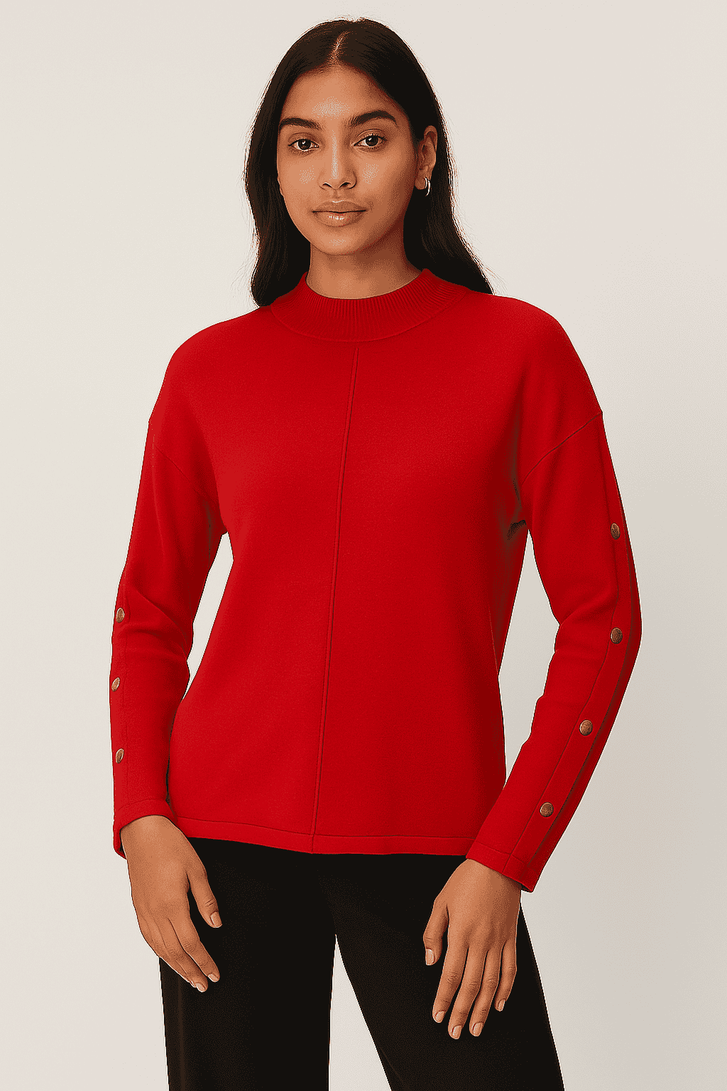 Anamor Gold Button Trim Sleeve Supersoft Jumper (Size XL) - Red
