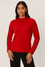 Anamor Gold Button Trim Sleeve Supersoft Jumper (Size XL) - Red