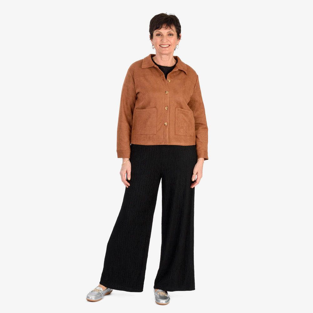 & Maisi Suede Feel Stretch Jacket With Pockets (Size XL) - BROWN_8255636_1