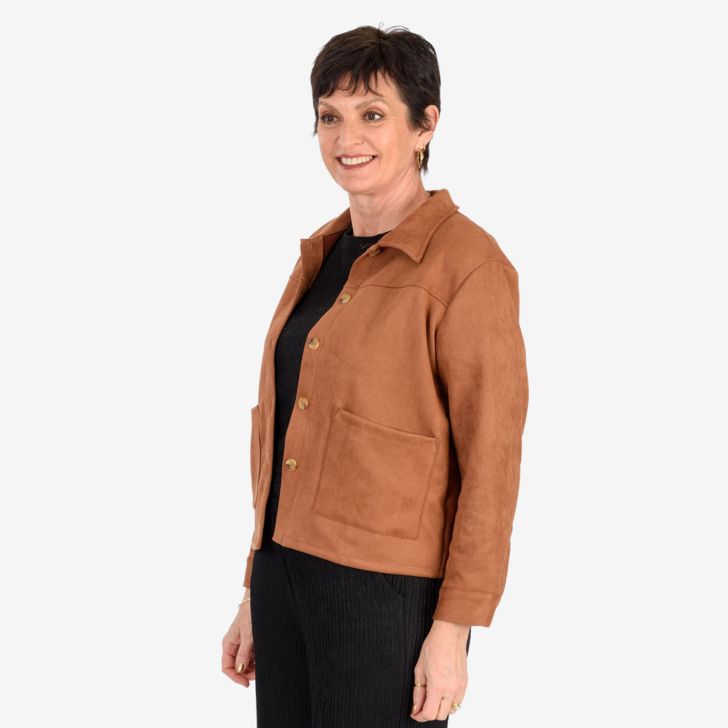 & Maisi Suede Feel Stretch Jacket With Pockets (Size XL) - BROWN_8255636_4