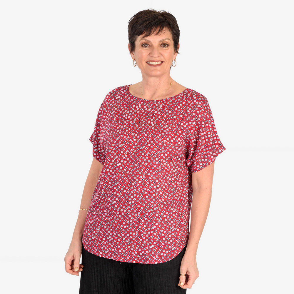 & Maisi Printed Casual Top (Size L) - Plum_8255798