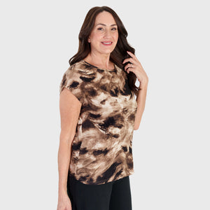 & Maisi Crinkled Tee (Size L, 16 to 18) - Brown