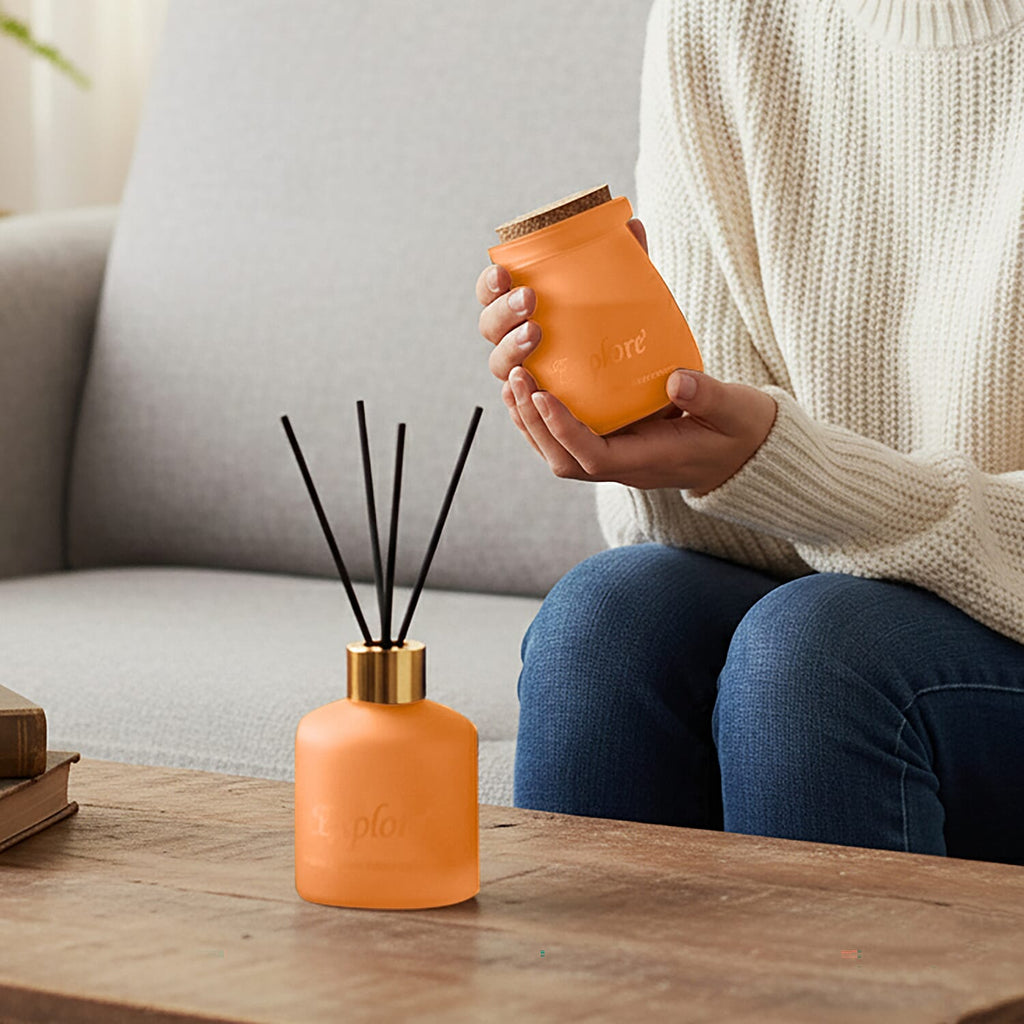 English Pear - Freesia Scented Jar Candle (50g) - Reed Diffuser (50ml) - Orange