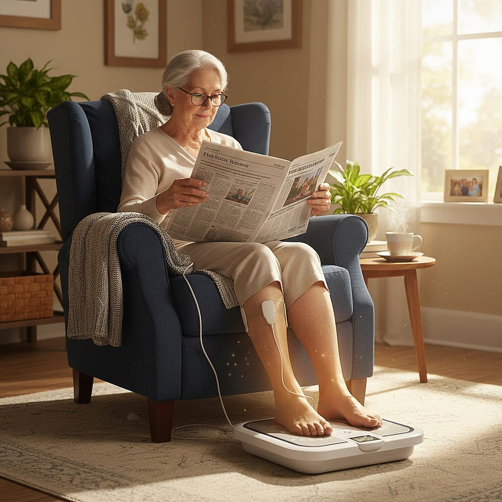 Bliss & Beyond TENS EMS Foot Circulation Massager; Combines TENS (Transcutaneous Electrical Nerve Stimulation), EMS (Electrical Muscle Stimulation), and FIR (Far Infrared) heat therapy to improve bloo