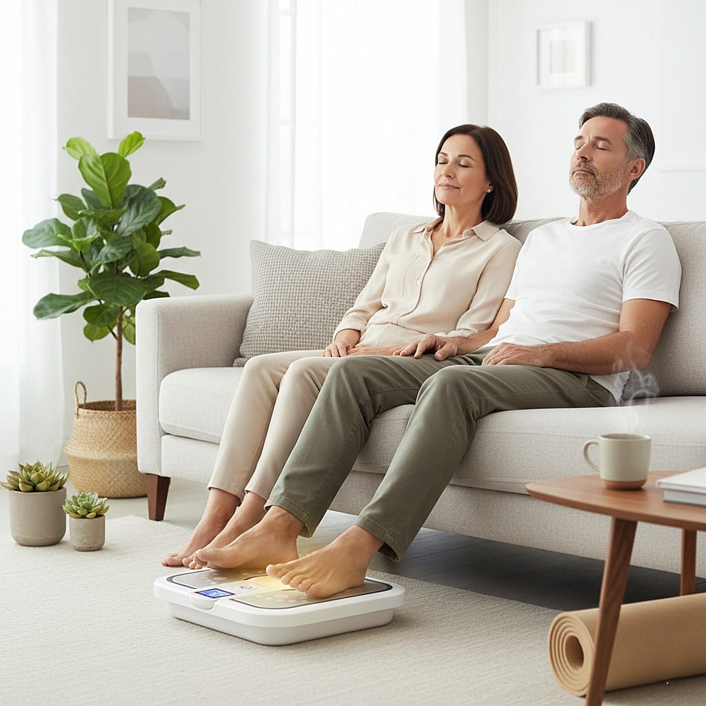 Bliss & Beyond TENS EMS Foot Circulation Massager; Combines TENS (Transcutaneous Electrical Nerve Stimulation), EMS (Electrical Muscle Stimulation), and FIR (Far Infrared) heat therapy to improve bloo
