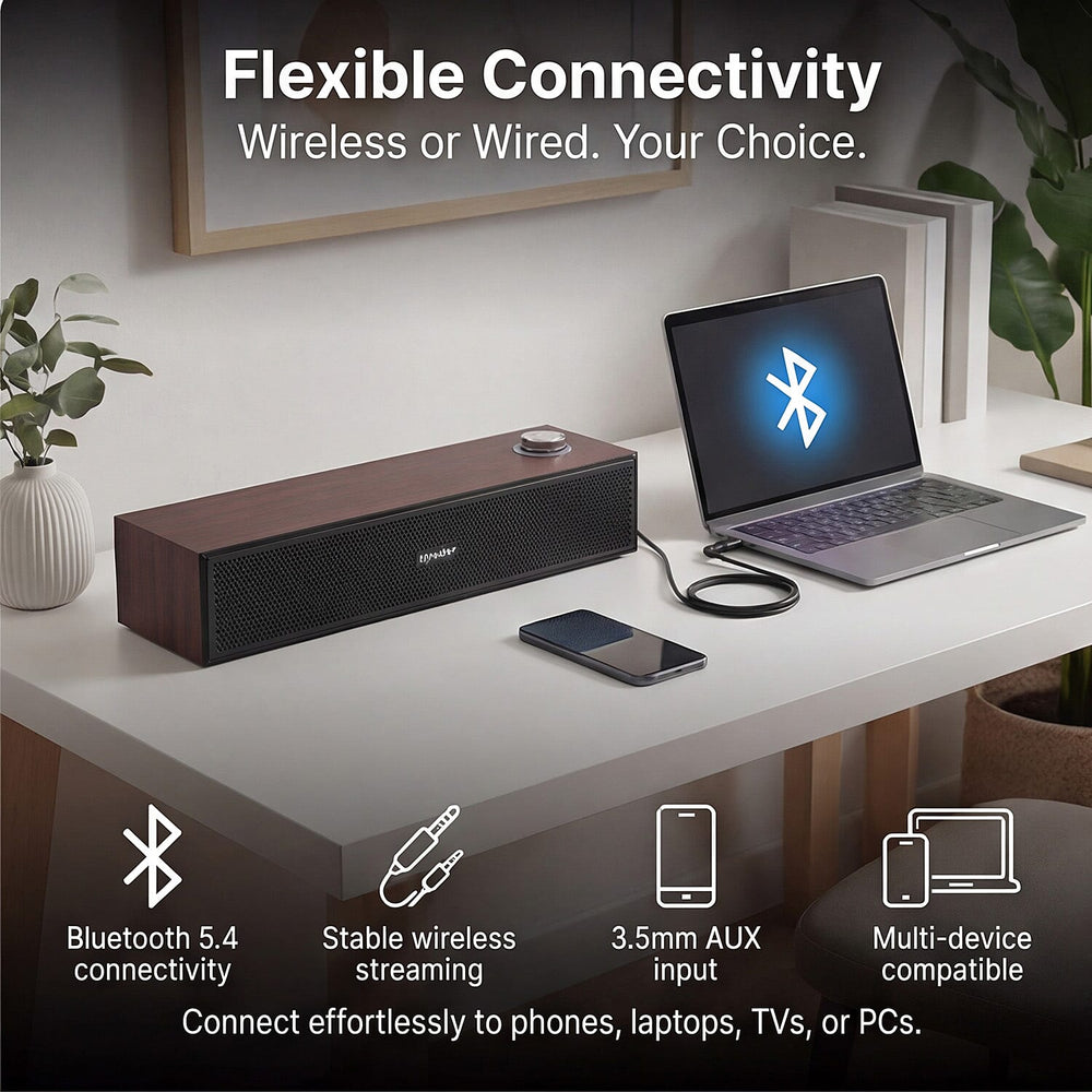 Bliss - Beyond E-3513 Brown Bluetooth 5.4 Soundbar - 6W Dual Channel, USB 5V Powered (370 mm) - Brown