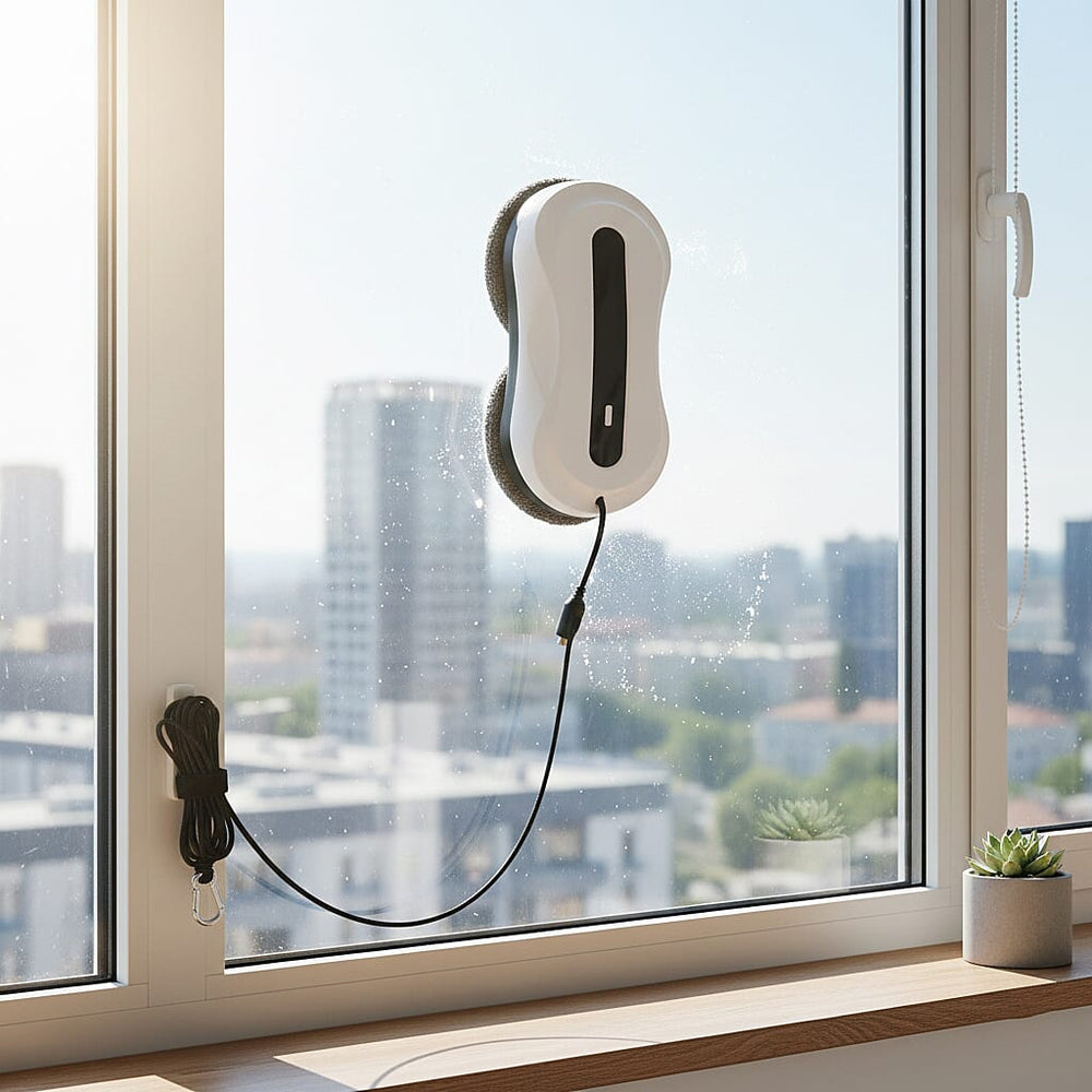 RZ2-31 Smart Robotic Window Cleaner - 3000Pa Suction Brushless Motor, Tuya App Control, Ultrasonic Dual Spray - 20-Min UPS Safety Protection - White
