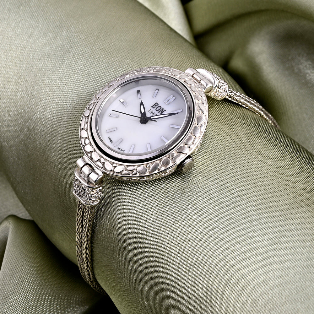 Royal Bali Collection - Sterling Silver Round Swiss Movement Dial Tulangnaga Chain Bracelet Watch (Size 7.5) Silver Wt. 18.03 Gms_8261267_1