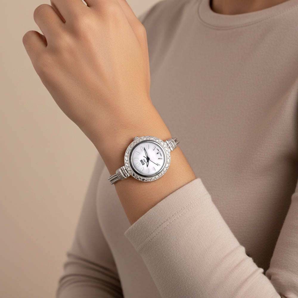 Royal Bali Collection - Sterling Silver Round Swiss Movement Dial Tulangnaga Chain Bracelet Watch (Size 7.5) Silver Wt. 18.03 Gms_8261267_2