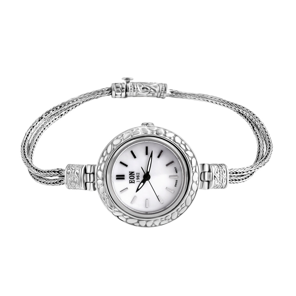 Royal Bali Collection - Sterling Silver Round Swiss Movement Dial Tulangnaga Chain Bracelet Watch (Size 7.5) Silver Wt. 18.03 Gms_8261267_3