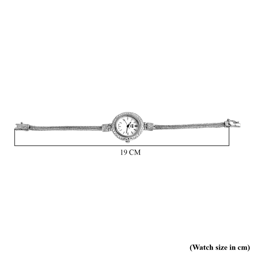 Royal Bali Collection - Sterling Silver Round Swiss Movement Dial Tulangnaga Chain Bracelet Watch (Size 7.5) Silver Wt. 18.03 Gms_8261267_6
