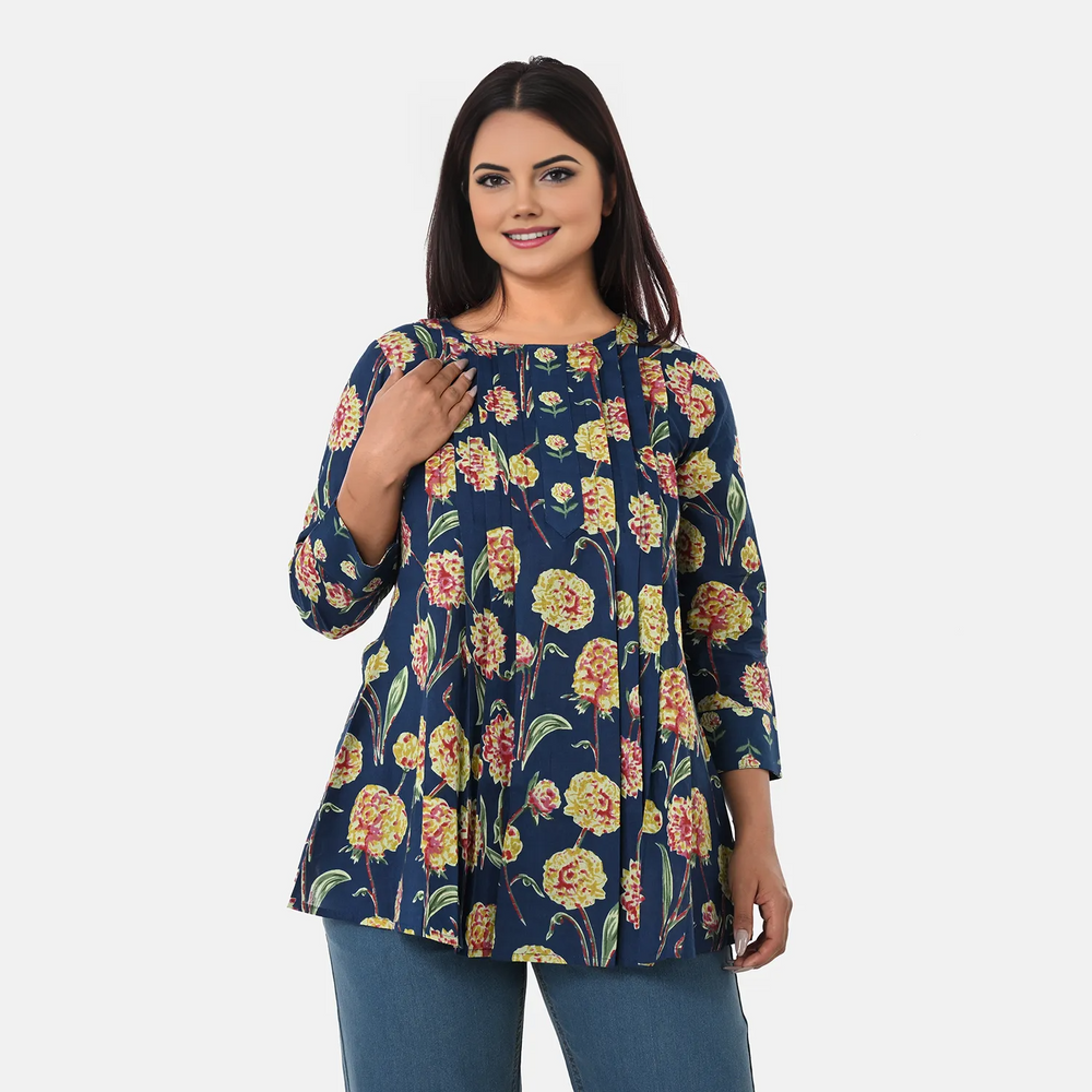 & Maisi Cotton Printed Top (Size - XL) - Blue_8261536