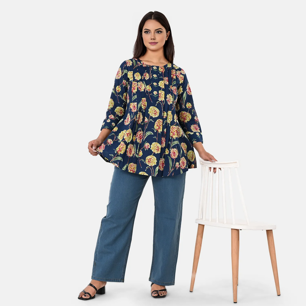 & Maisi Cotton Printed Top (Size - XL) - Blue_8261536_3