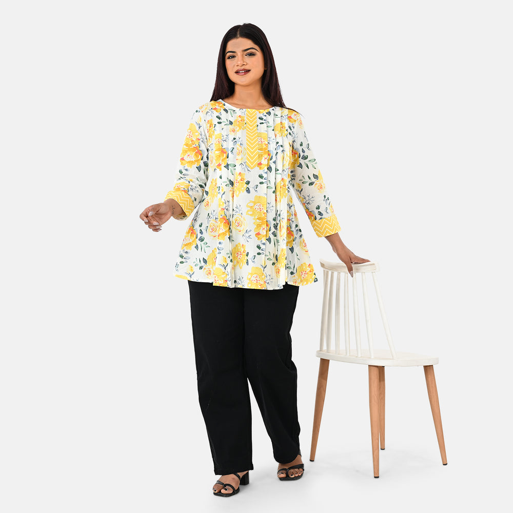 & Maisi Cotton Printed Top (Size - Medium) - Yellow_8261539_3