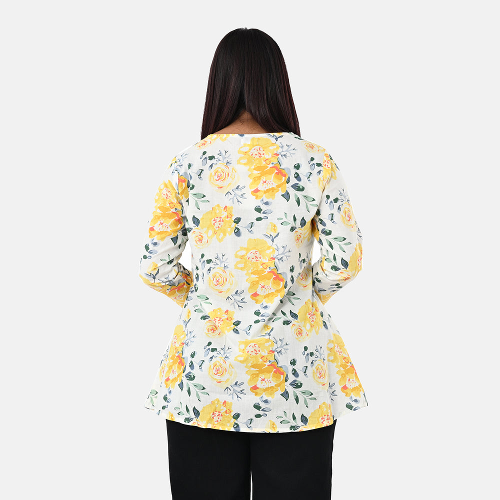 & Maisi Cotton Printed Top (Size - XL) - Yellow_8261561_1