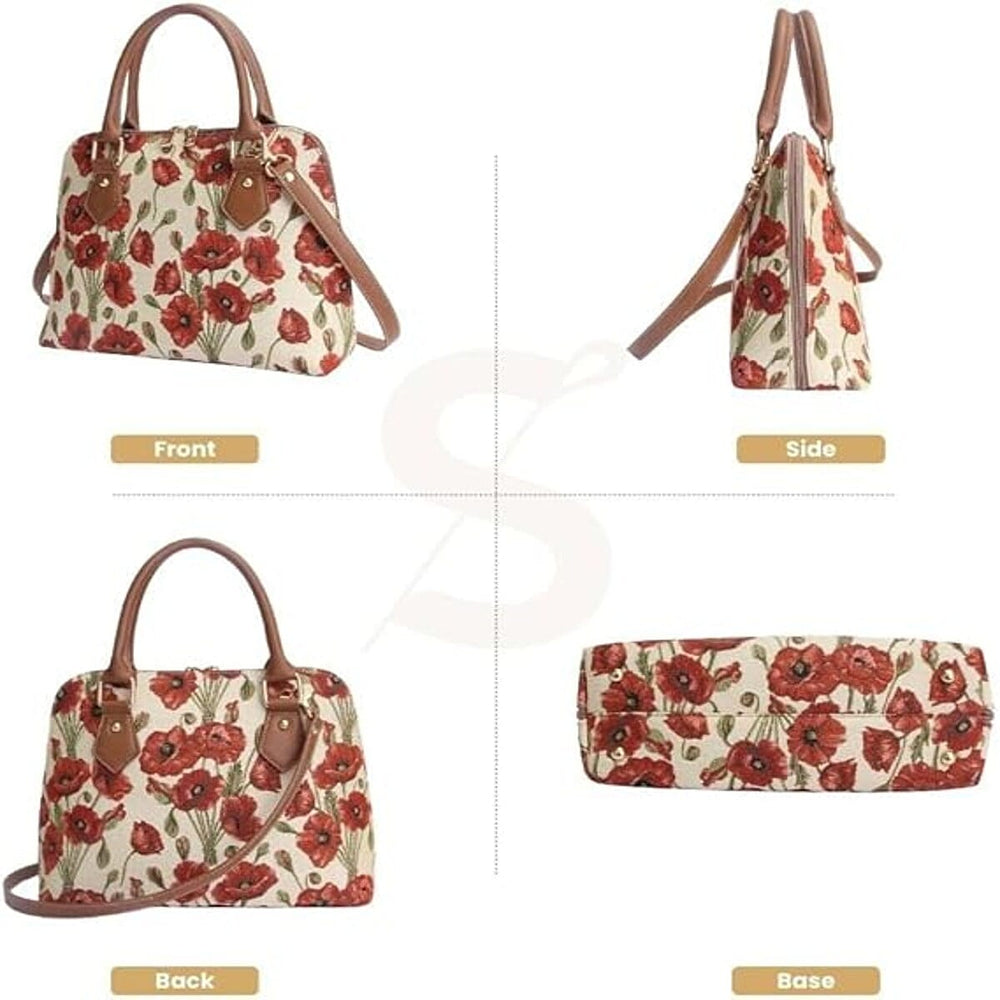 Signare Poppy Print Convertible Handbag - Beige