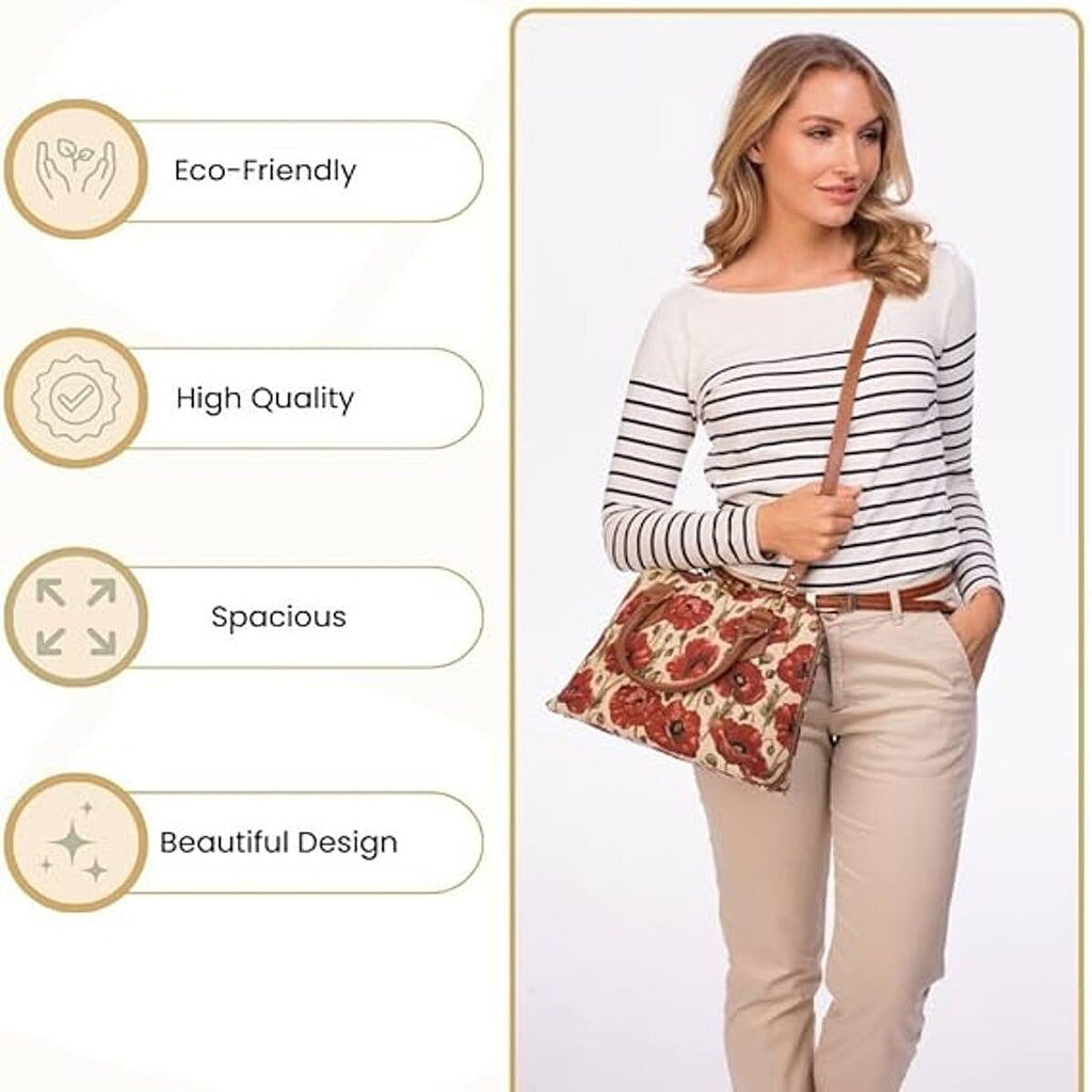 Signare Poppy Print Convertible Handbag - Beige