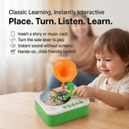 Childrens Early Education Phonograph - Interactive Audio Storyteller with 96 Cards, Bluetooth, Recording Function - 810- Educational Stories - Green White - Orange