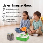 Childrens Early Education Phonograph - Interactive Audio Storyteller with 96 Cards, Bluetooth, Recording Function - 810- Educational Stories - Green White - Orange