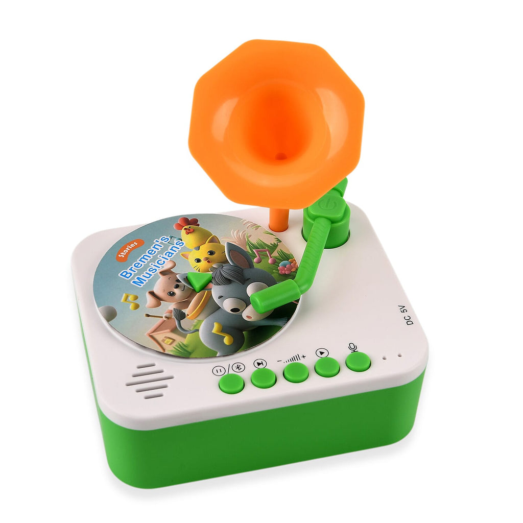 Childrens Early Education Phonograph - Interactive Audio Storyteller with 96 Cards, Bluetooth, Recording Function - 810- Educational Stories - Green White - Orange