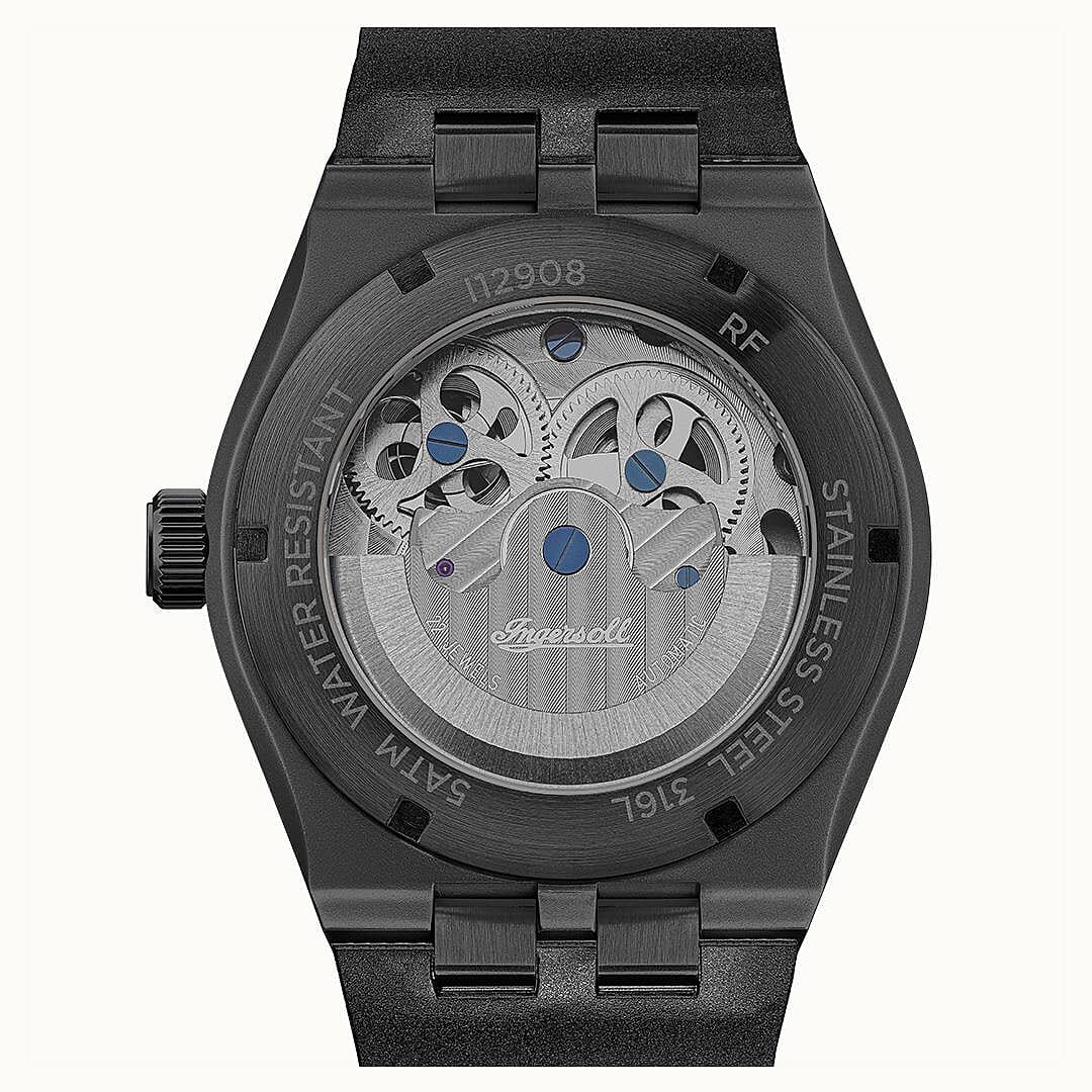 Ingersoll 1892 Broadway Skeleton Dial 5ATM 43mm Black Stainless Steel Case Mens Watch with Black Silicone Strap